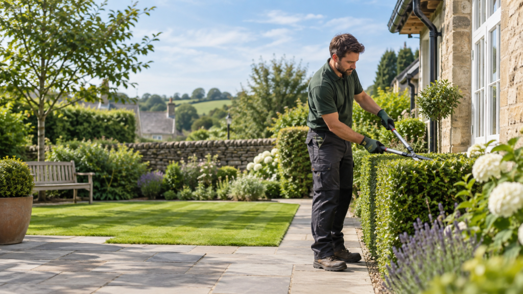 Gardener maintaining a Cheshire garden
